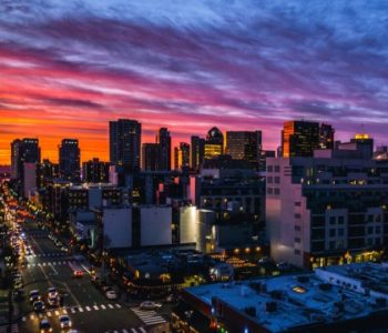 Skyscarpers in sunset